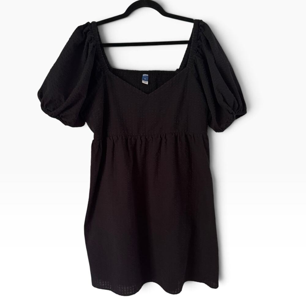 Old Navy Black Textured Puff Sleeve Babydoll Dress Size XL